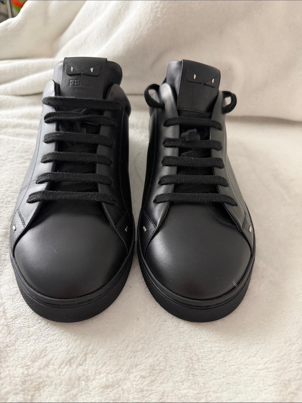 Fendi Men's Black Leather Lace-Up Casual Sneakers Size 10 Comfort Rubber Sole